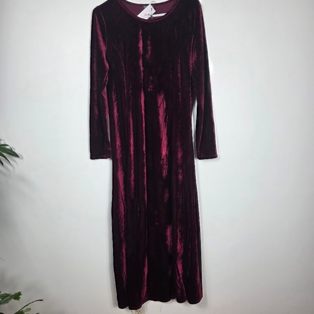 URBAN COCO Velvet Maxi Dress Burgundy Long Sleeve Elegant Formal Size XL
